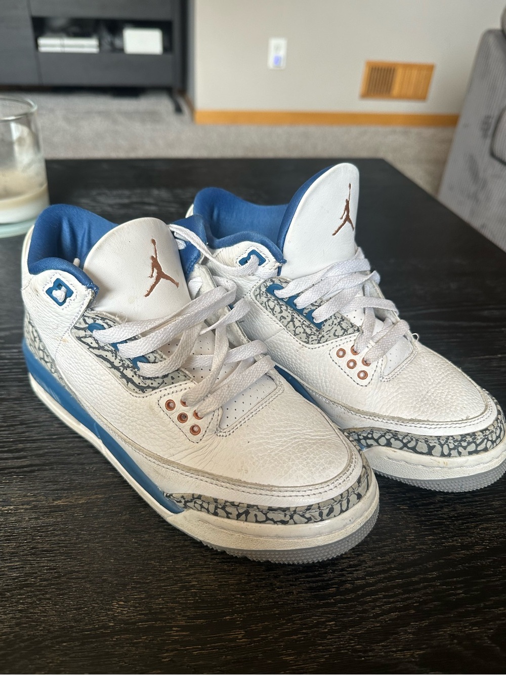 Jordan Kids White and Blue Retro Sneakers with Elephant Print